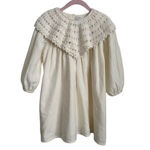 Zara Girls Crochet Collar Cotton Dress Ecru 3-4 Years Boho NWT